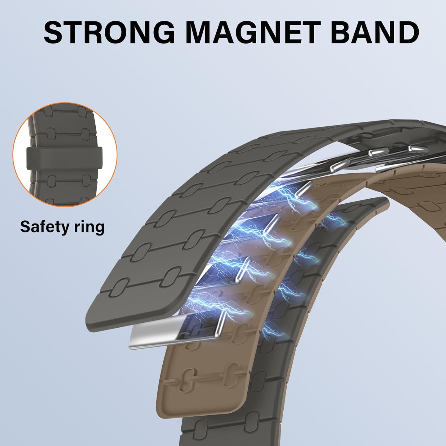 Double Sided Wearable Magnetic Band Compatible with Apple Watch Band 49mm 46mm 45mm 44mm 42mm for Men Women, Soft Silicone Strap for iWatch Ultra SE Series 11 10 9 8 7 6 5 4 3, Gray-Coffe - Image 6