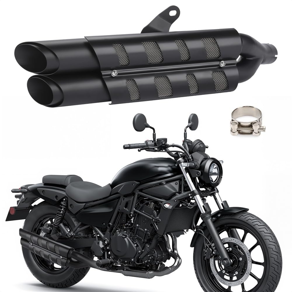 tłumik wychowej wydech Rura Wydechowa Motocykla Slip-on Tłumik Rurowy Z Osłoną Termiczną Pasuje Do Kawasaki Eliminator 450 500 2024 2025 2026(Double pipe)