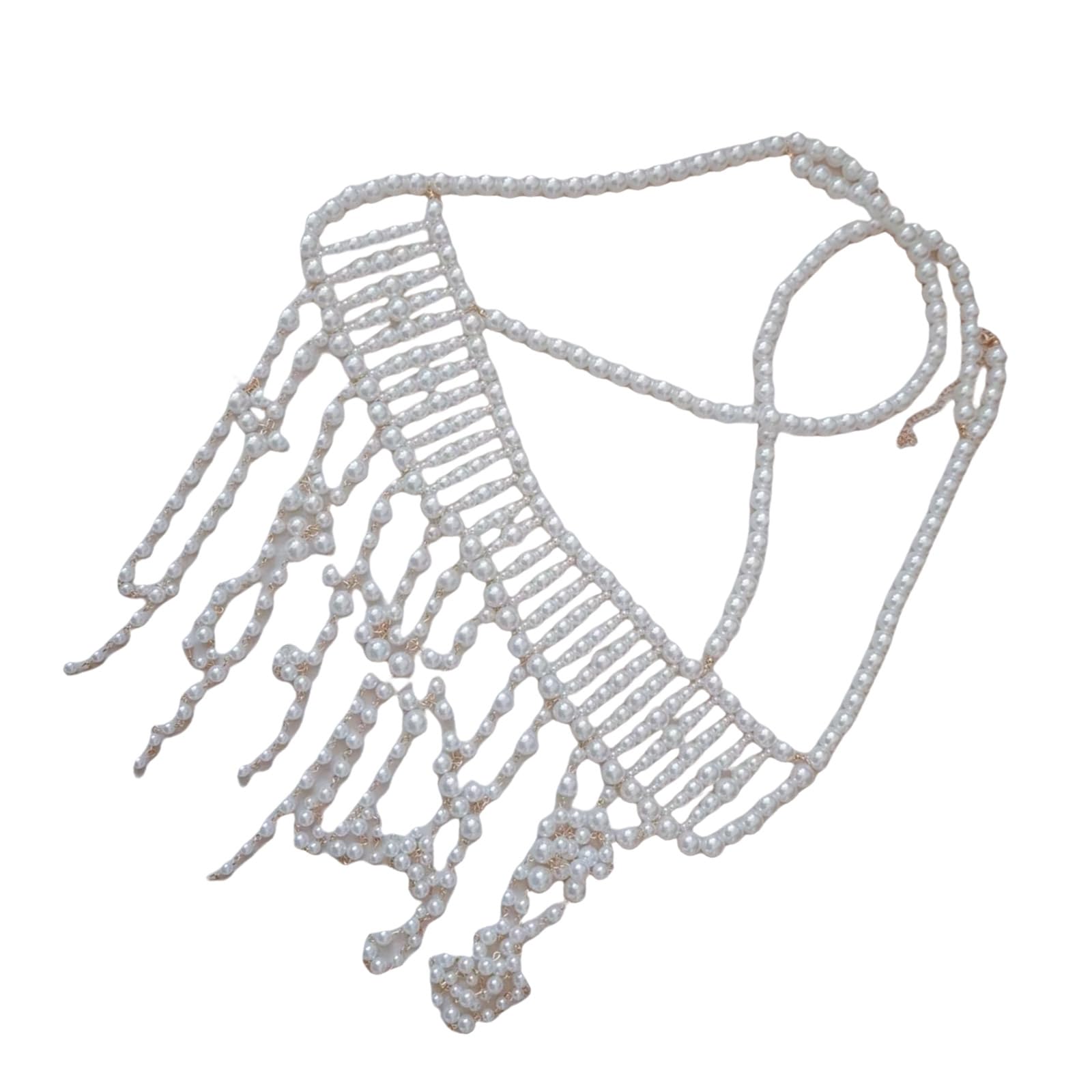 Elegante cadena de pecho de perlas con diamantes de imitación en capas de cristal, joyería para mujeres para fiestas y festivales