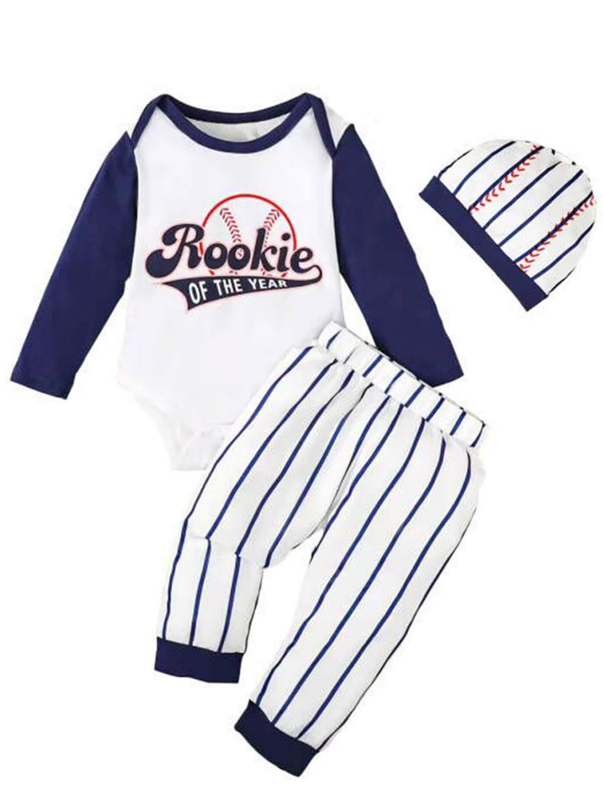 Aslaylme Baby Boy 1st Birthday Outfit - One Year Old Baseball Rookie Bodysuit (White, 6-12 Months)