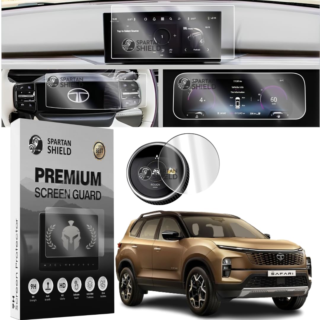 3 Pack Screen Guard For Tata Safari 2023 Facelift | 12.3 Inch Infotainment + Digital Instrument Cluster + Steering Protector | 3 Piece Tempered Glass Screen Protector