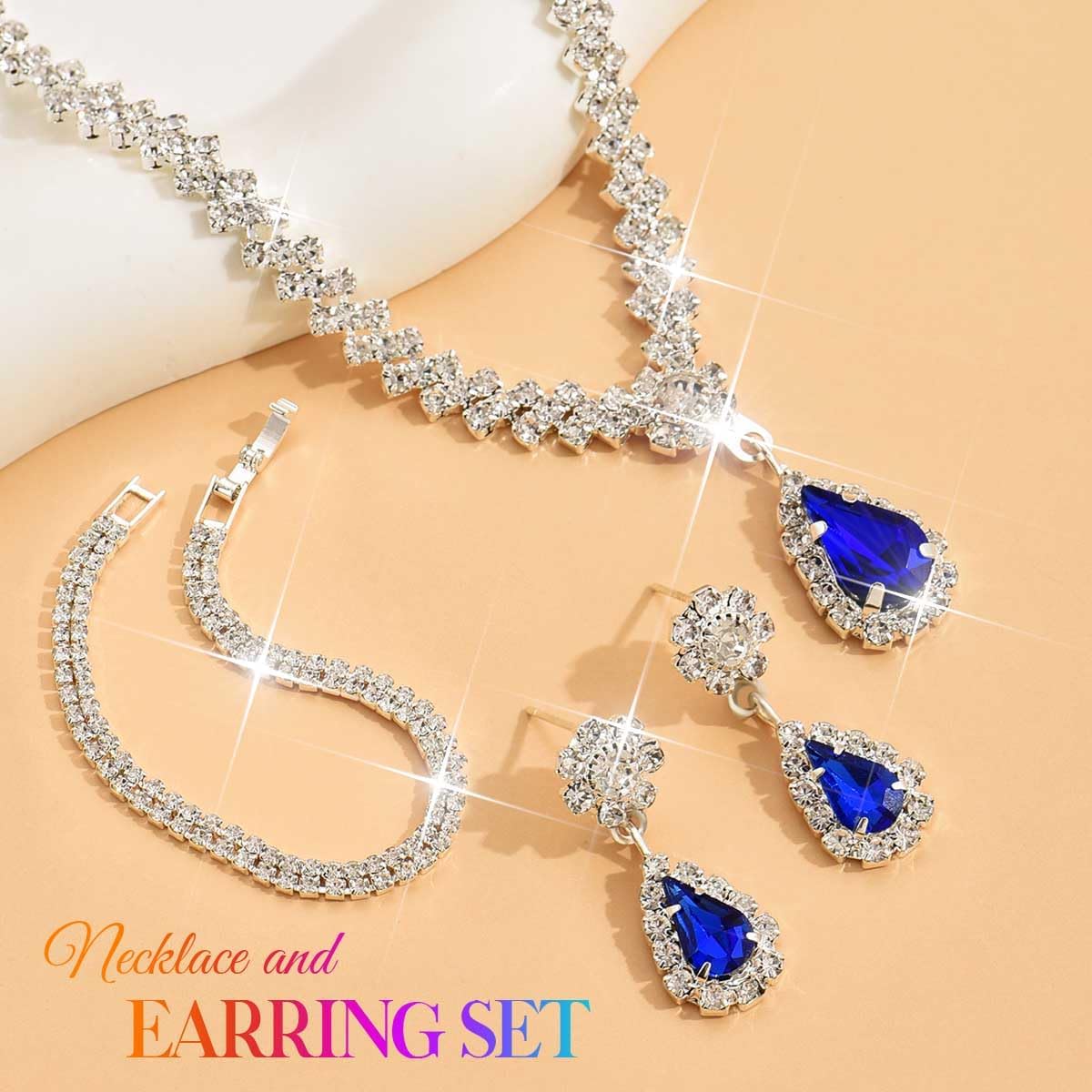 CLOACE Rhinestone Wedding Jewelry Set Silver Sparkly Earrings Bracelet Prom Necklace Jewelry Accessories for Women and Brides image 2