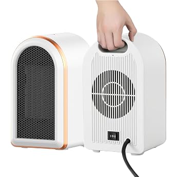 Fan Heater Bathroom Small Energy Saving Portable Mini PTC Ceramic Heater Electric/Thermometer/No Flame/Quiet/1200W/800W Overheating & Tilt Protection Socket [Energy Class A]