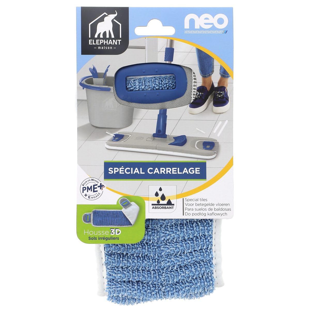 ELEFANANT Maison – Kit Neo Pulse – 2 fundas incluidas – Limpieza fácil sin esfuerzo y sin mojarse las manos – Escurre giratorio rápido – Ultra absorbente – Plástico reciclado – Fabricado en Francia