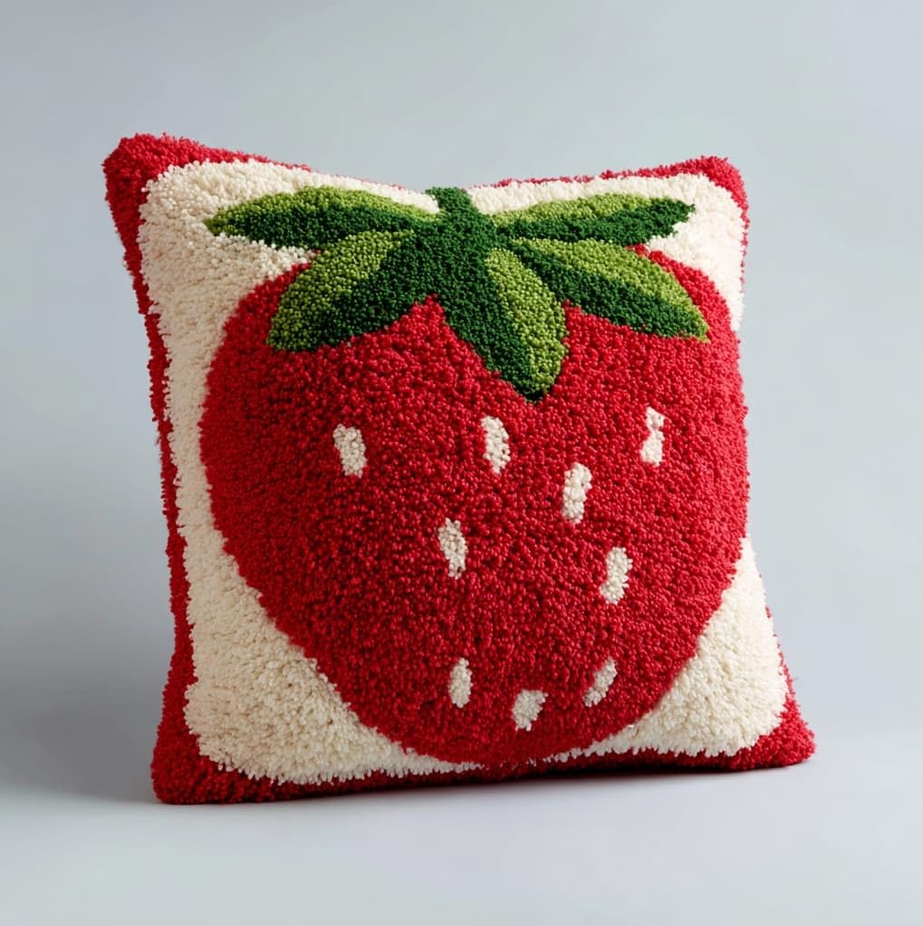 Wallustrioaw Latch Hook Pillow Kits Cushion,Strawberry,Printed Pillowcase Sofa Hooking Pillows Crafts Embroidery Latch Hooking Crochet Kits,17X17in