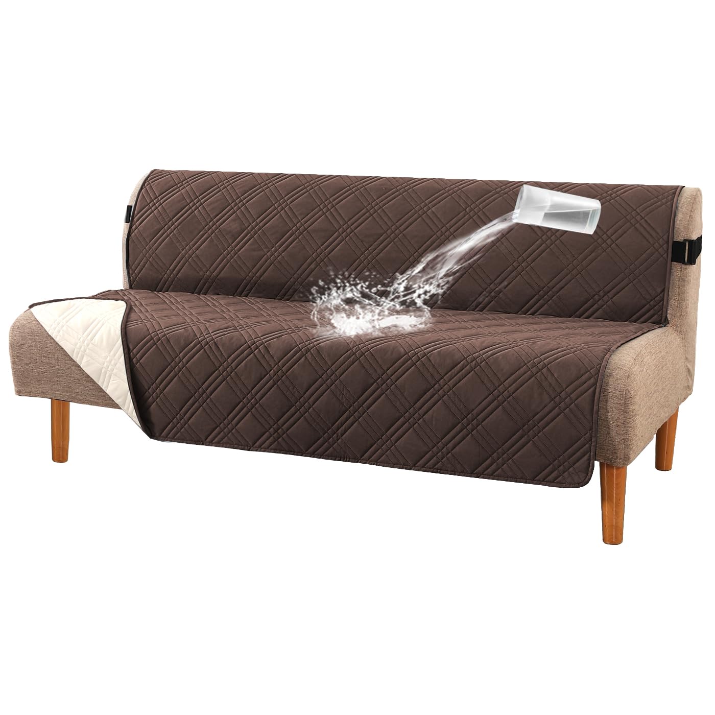 H.VERSAILTEX 100% Waterproof Futon Cover Reversible Sofa Bed Cover Armless Sofa Covers Washable Soft Sturdy Furniture Protector with Adjustable