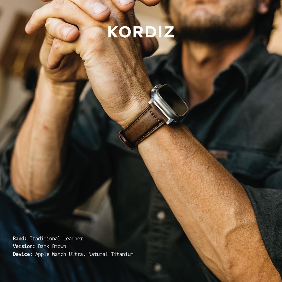 KORDIZ Traditionelles Lederarmband, Kompatibel Mit Apple Watch Ultra 2, Ultra & Series 10-1 Se Se2, Armband Für Herren Und Damen, Ersatzarmband Für Iwatch, Apple Watch 49 Mm, 46 Mm, 45 Mm, 44 Mm