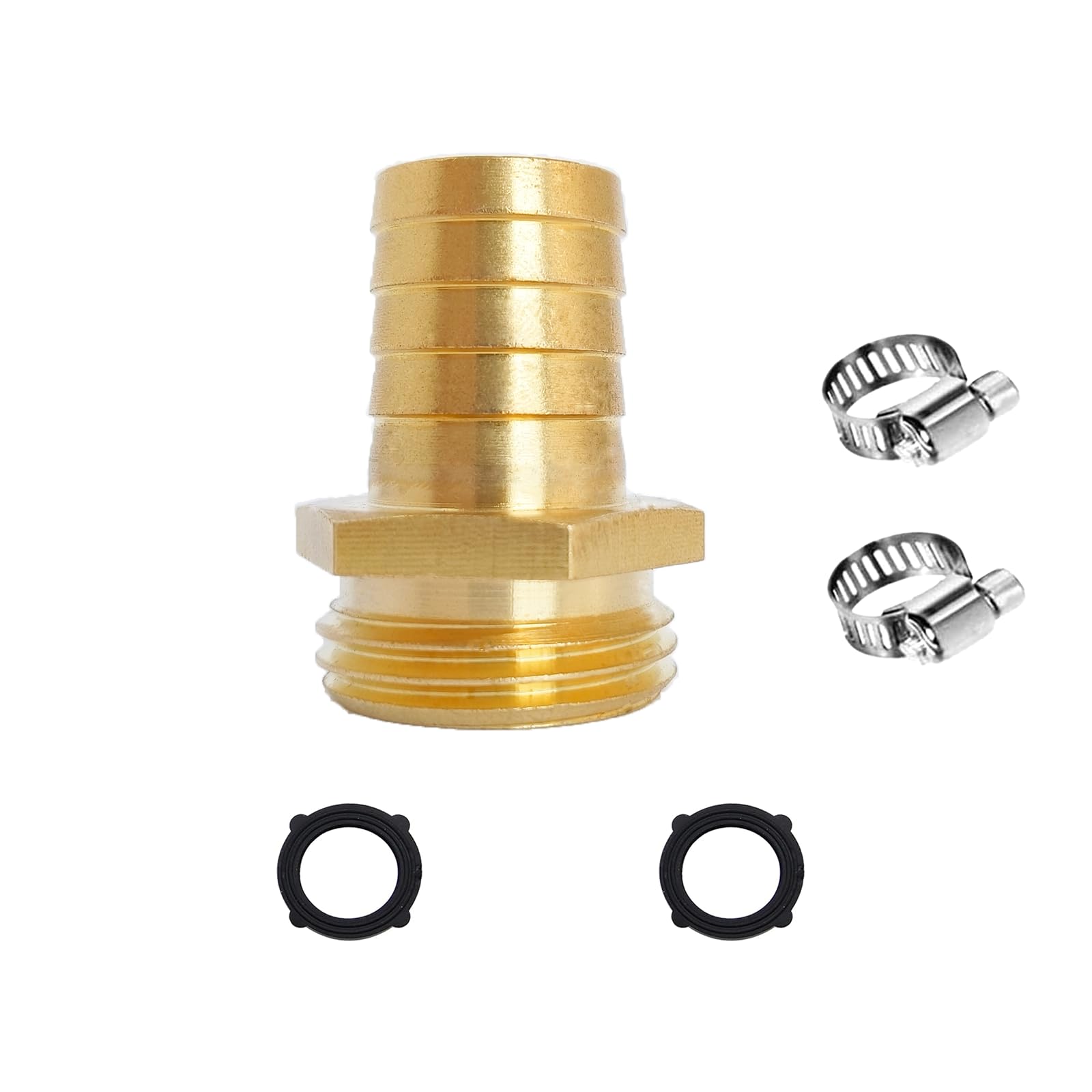 NICOLEKAY 1/2" Barb x 3/4" Male GHT Thread Hex Brass Garden Water Hose Pipe Connector Copper Fitting with Stainless Clamp House/Boat/Lawn/Power Wash/Irrigation