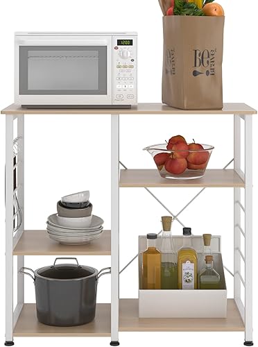 sogesfurniture Estante de cocina para panadero, soporte para horno de microondas, soporte de 3 niveles para almacenamiento de cocina, estante de