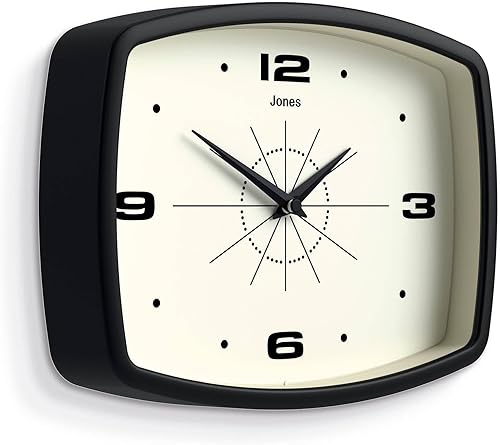 Miniatura 2 de JONES CLOCKS Reloj de pared de película  Reloj retro rectangular  10 pulgadas  Negro  Aspecto de diseñador fresco de mediados de siglo para cocina,