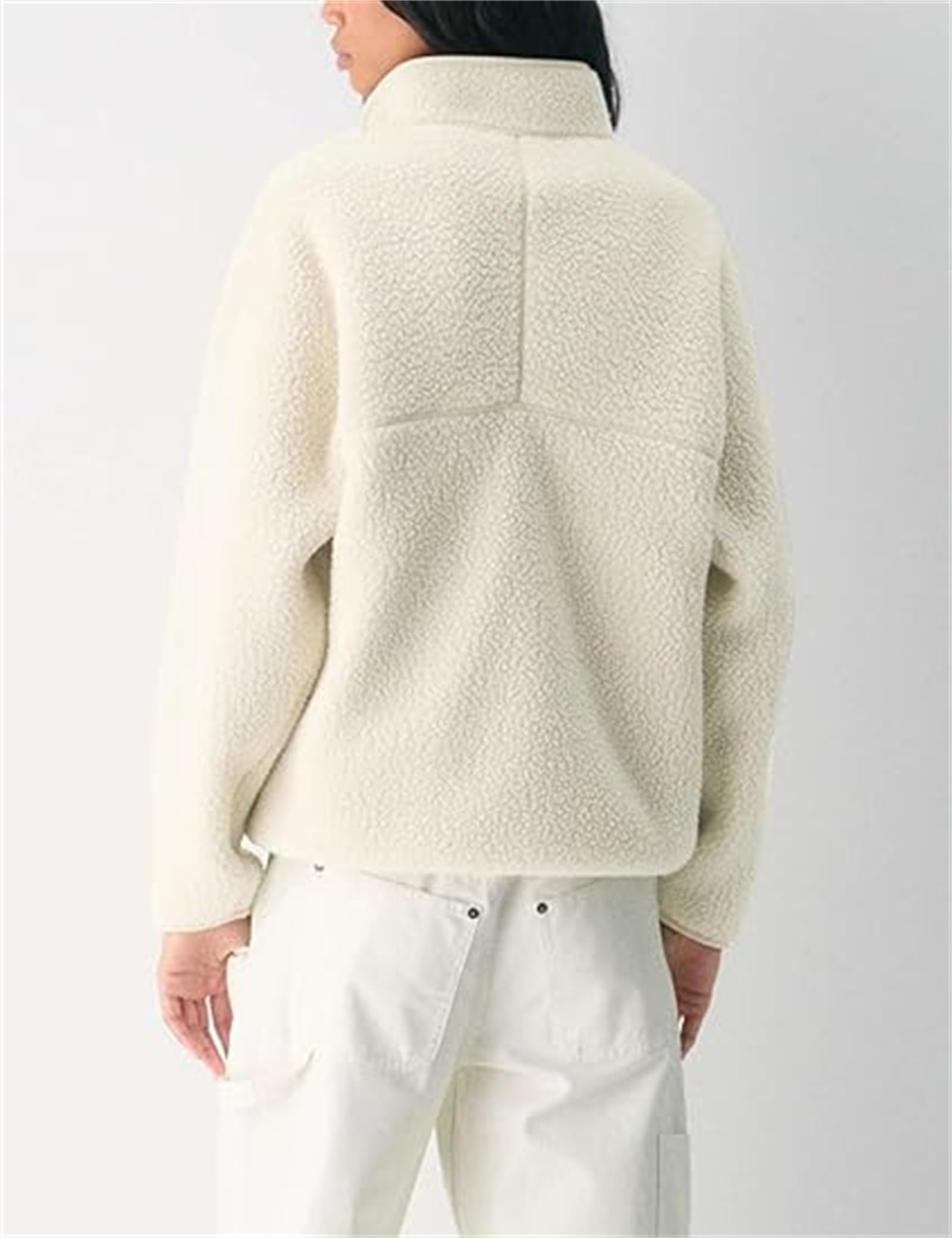 Damskie polarowe przycięte rozpinane bluzy z zamkiem do połowy, przycięte do połowy zamek błyskawiczny, puszysty, ciepły sweter Sherpa Varsity kurtki