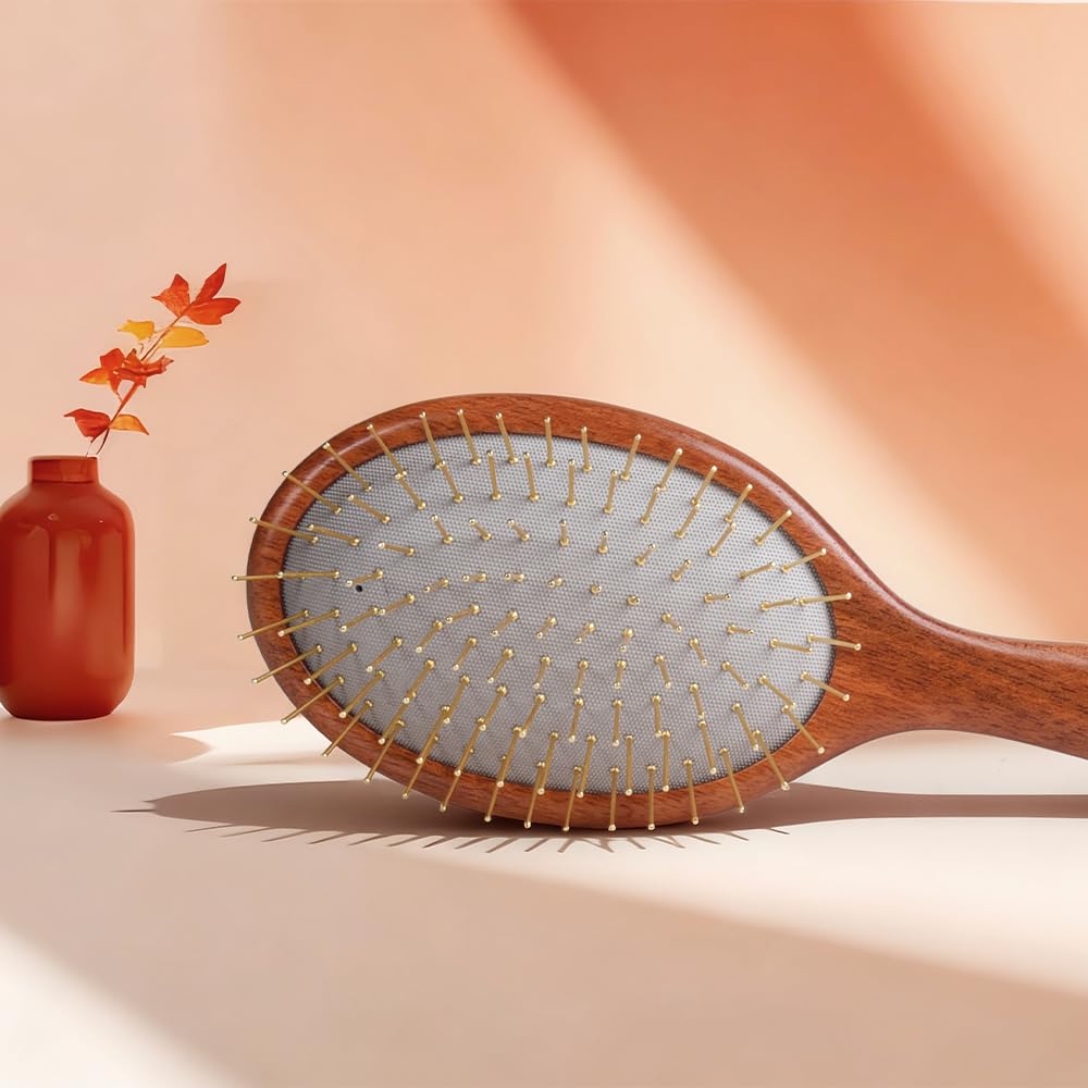 TAN MUJIANG Soothing Moment Cushion Hair Brush | Wood Handle with Flexible Metal Bristles | Scalp Massage Brush for Long & Curly Hair - Image 3
