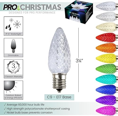 Miniatura 2 de Pro Christmas C9 - Kit de luces LED de Navidad para techos y caminos, corte a medida, grado comercial al aire libre (cable verde con enchufes de