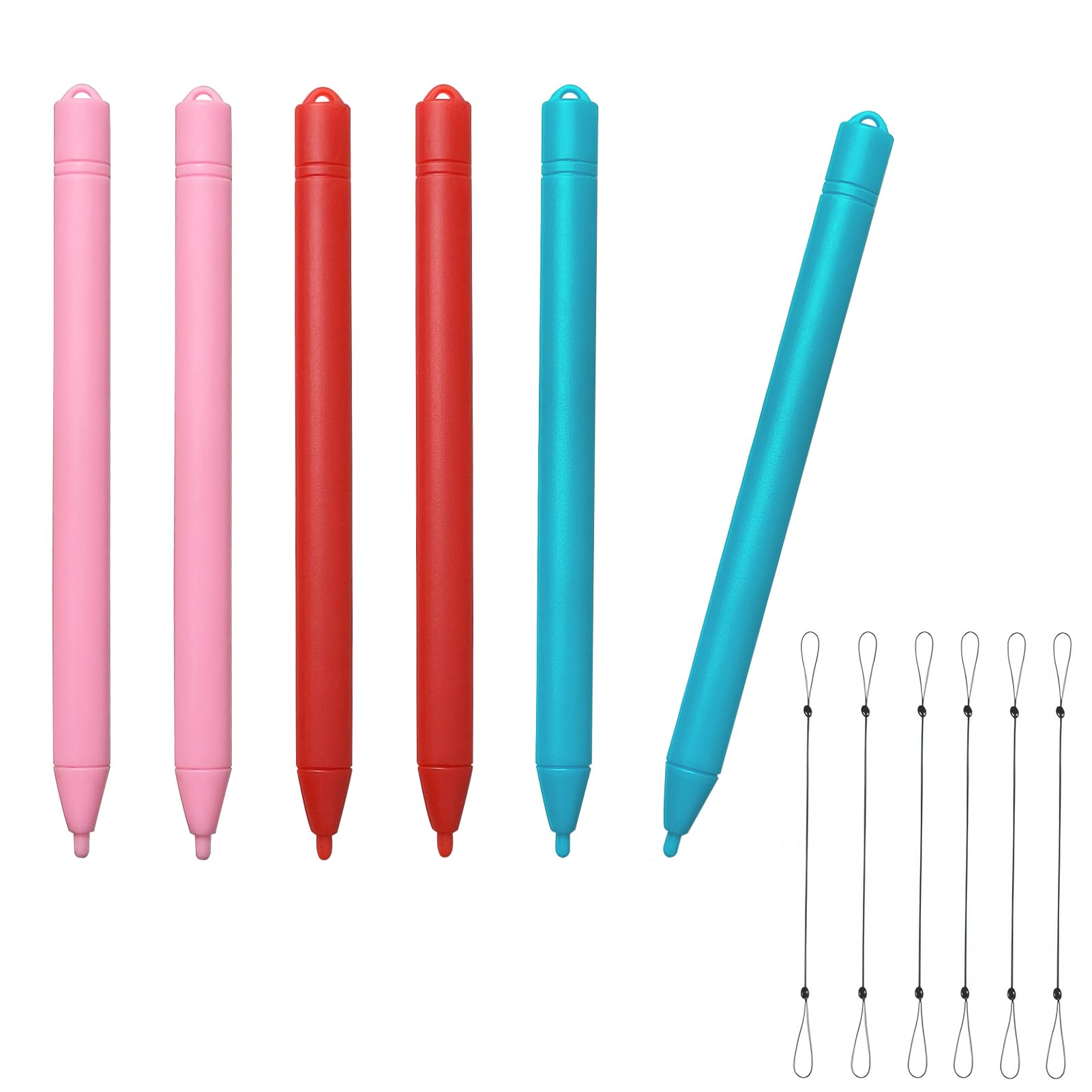 Replacement Stylus Drawing Pen for LCD Writing Tablets with 6 Elastic Lanyards Colorful Stylus Pen for Kids Drawing Tablet Digital Pens Boogie Board Pen for LCD Drawing Pad for Kids 4.9" 6 PCS