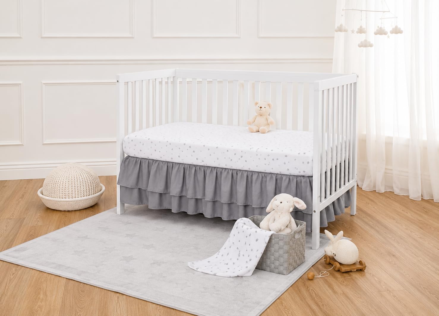 American Baby Company Confezione da 2 lenzuola con angoli per culla in 100% cotone naturale, 132 x 71 cm, morbide, traspiranti, ipoallergeniche e delicate, grigie a zigzag, neutre, per ragazzi e