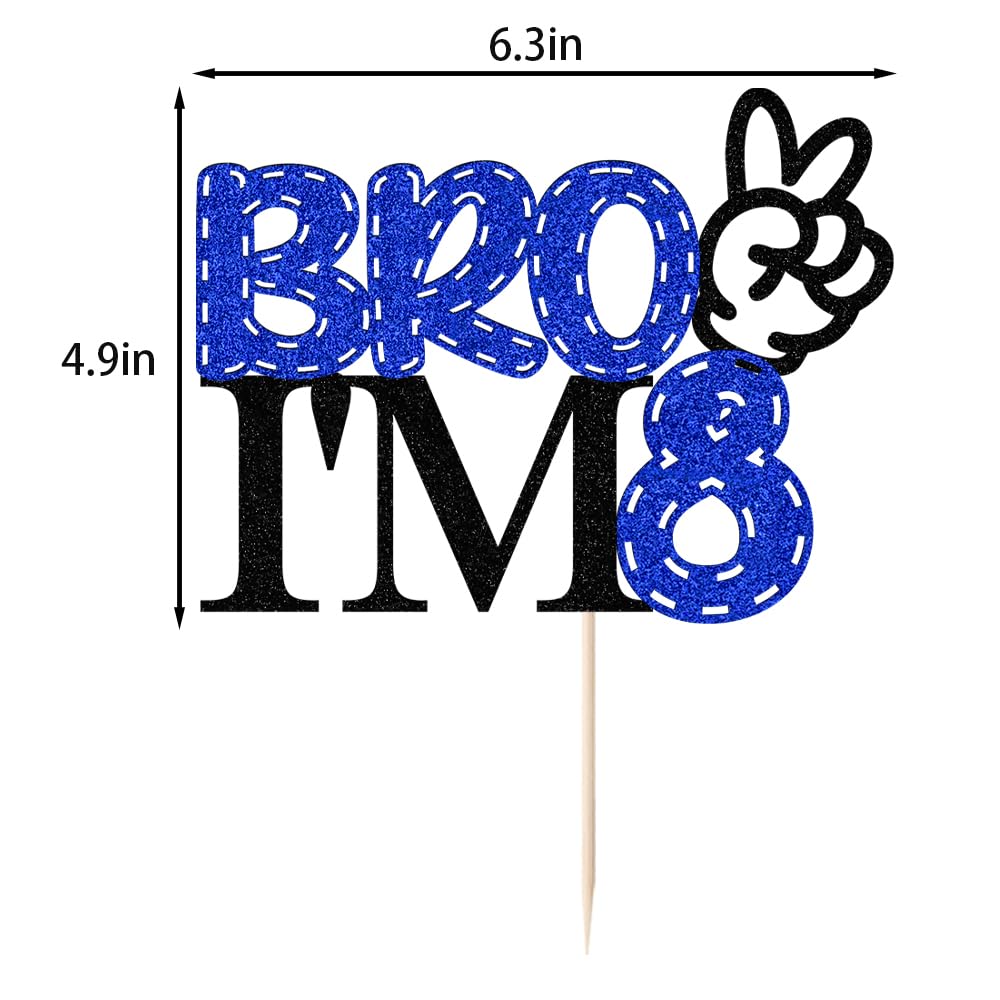 "Bro I'm 7" Cake Topper - Funny 7th Birthday Party Decoration With Wooden Sticks (14 Pieces)
