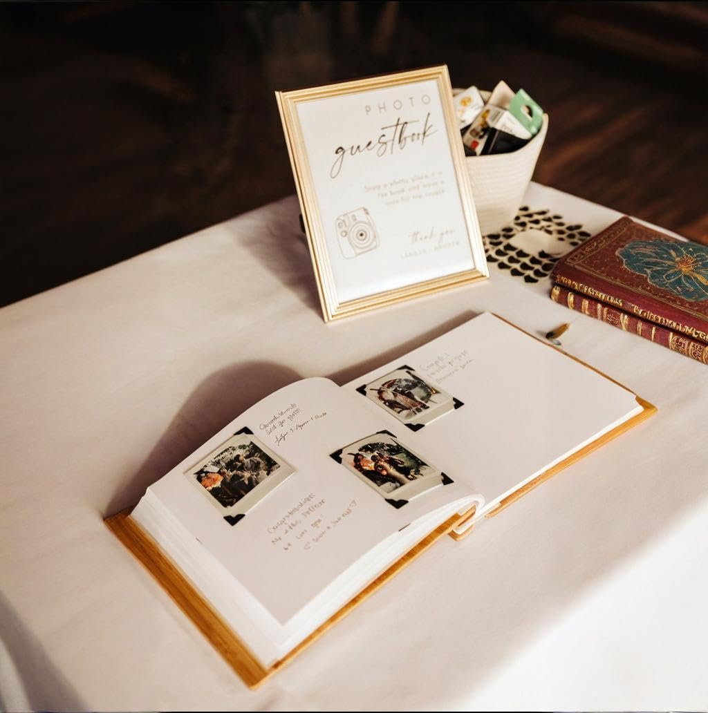 Calculs Księga gości Baby Shower Party Książka z obrazkami dla niemowląt Polaroid Scrapbook, biała okładka, tłoczenie folią w kolorze różowego złota, puste białe strony