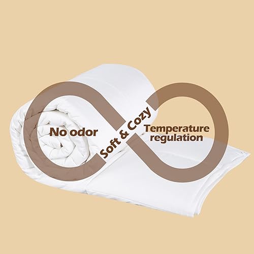 Miniatura 4 de Edredón de lana tamaño King para todas las estaciones, funda de algodón orgánico ultrasuave y silencioso, medio cálido, lavable (blanco perla)