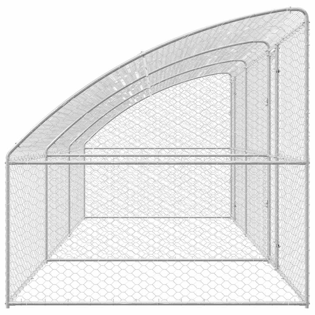 Set di 3 cucce per cani, in acciaio zincato, argento, 6 x 2 x 2 m, per esterni | Robusto recinto da giardino con porta richiudibile, tetto a rete traslucido e superficie facile da pulire.