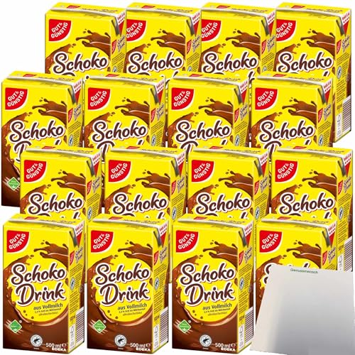 Gut&Günstig Schoko-Drink 3,5% Fett mit Papier-Trinkhalm kalt und heiß ein Genuss VPE (16x500ml Packung) + usy Block