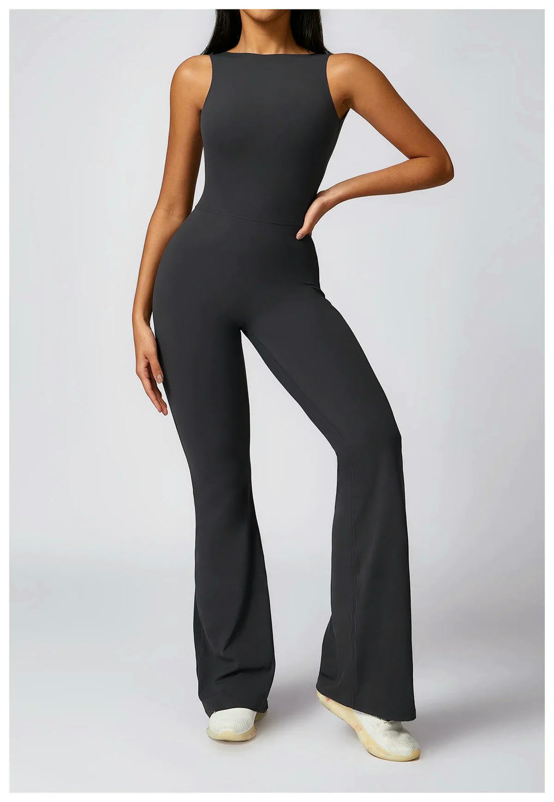 Shapewear Damski Seksowny Kombinezon Bez Pleców Flare | Bezrękawnik Bez Rękawów Unitard Bodysuit-czarny-L