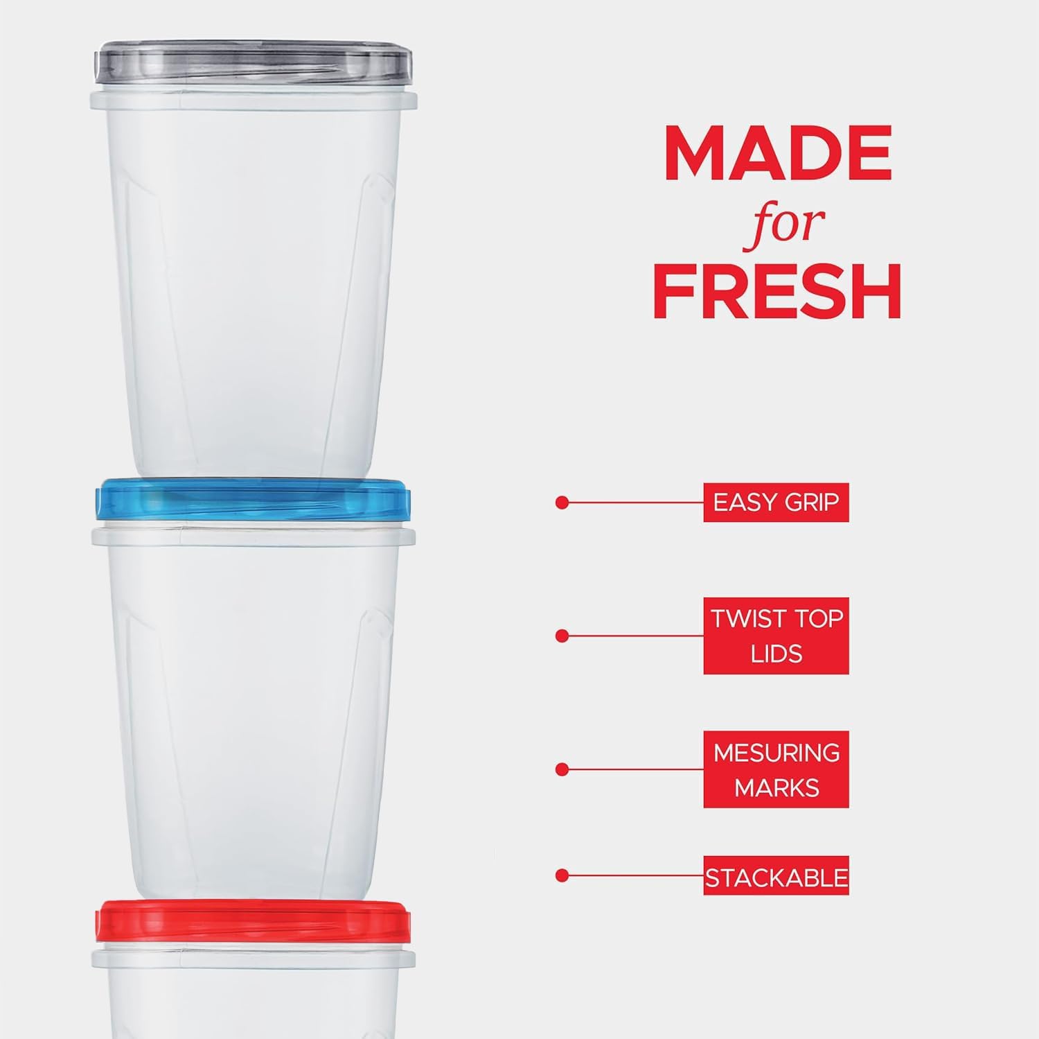 Tafura 15 Pack Leakproof Freezer Containers for Food with Twist Top Lids - 32 Oz BPA Free - Black/Blue/Red Lids