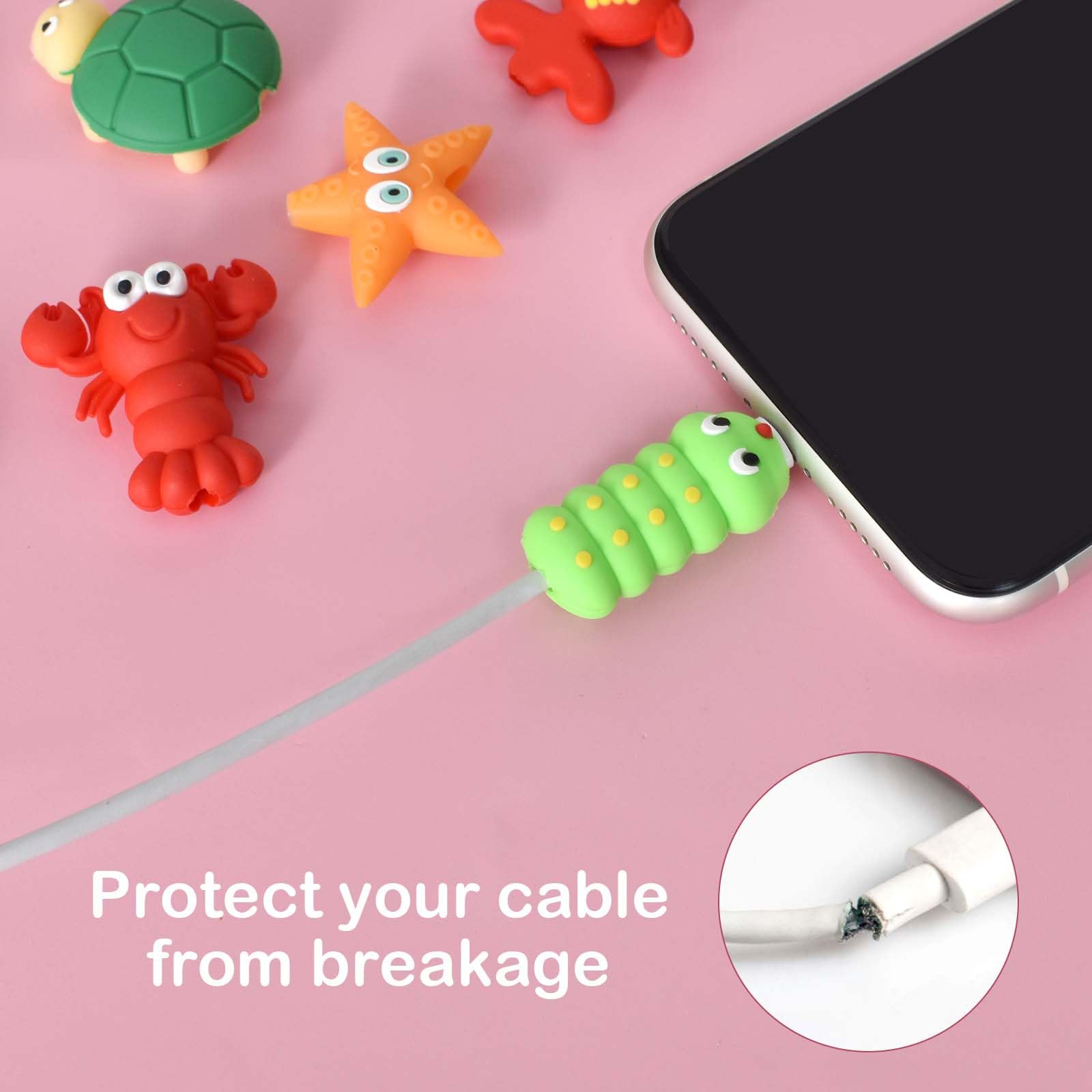 12Pz Cable Protector Cable Cord Protector, Protezione Cavo Carica per Animali da Cartone Animato, Protezione per Cavo per Morso per Cavo Animale, per Protezione Dalla Rottura del Cavo di Ricarica USB