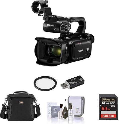 Canon XA60 4K Ultra HD Compact 20x Zoom - Paquete de videocámara profesional con tarjeta SD de 64 GB, bolsa de hombro, filtro delgado UV multicapa