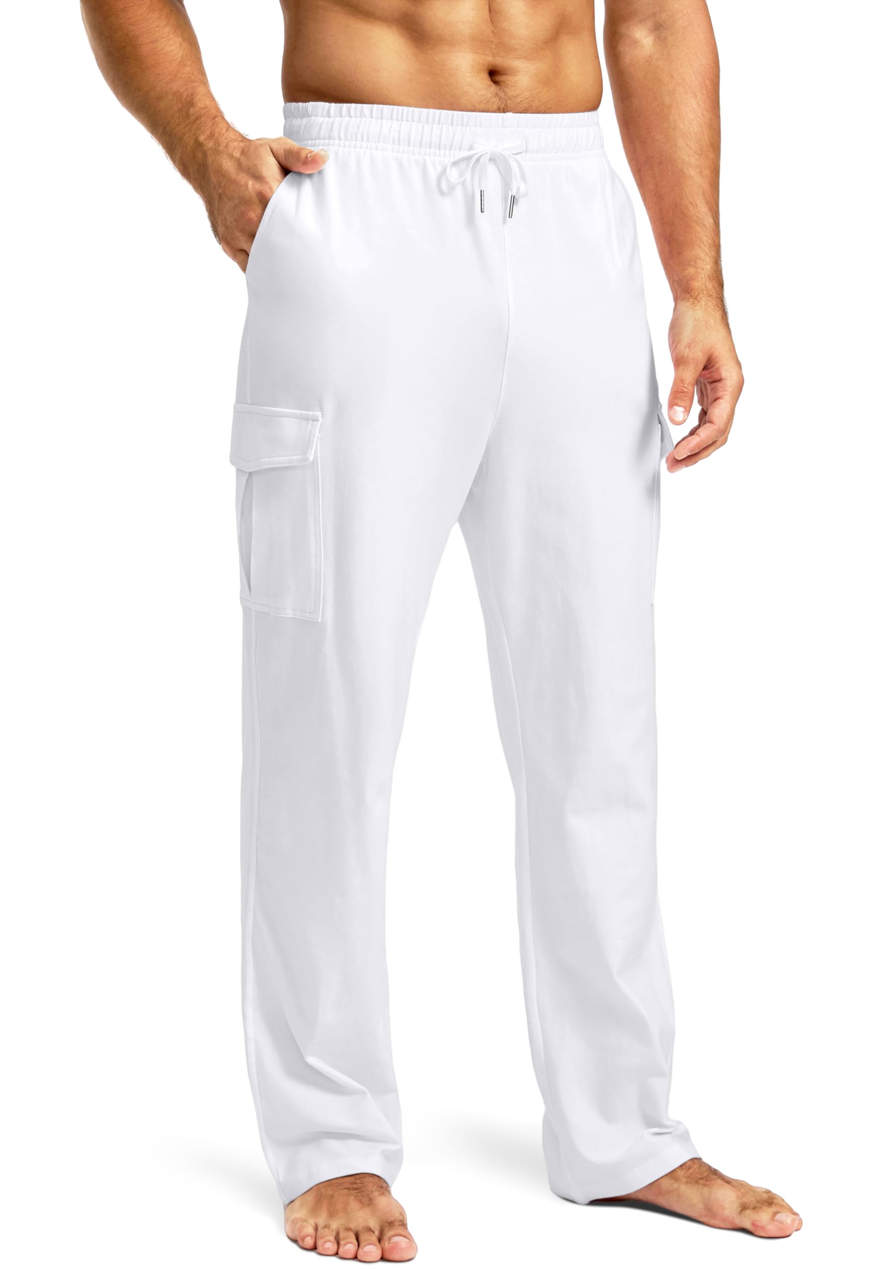 Pudolla Men's Cotton Sweatpants with Cargo Pockets Open Bottom Yoga Pants for Men Lounge Pants for Athletic Workout Casual