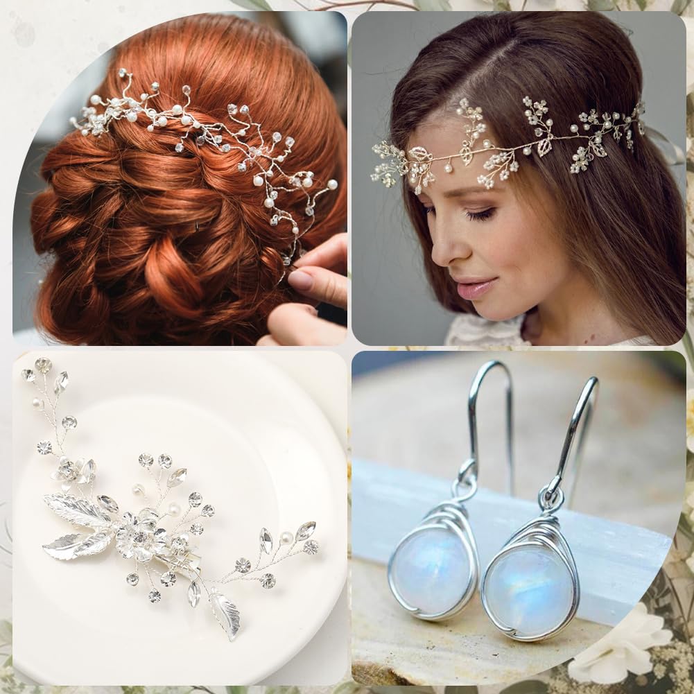 Beebeecraft Filo d'Argento da 0.5mm e 24 Gauge 925 Filo in Argento Sterling 1M Rotondo per Gioielli Artigianali con 2 Pezzi di Panno Lucidante in Pelle Scamosciata per Avvolgere Il Gioielli