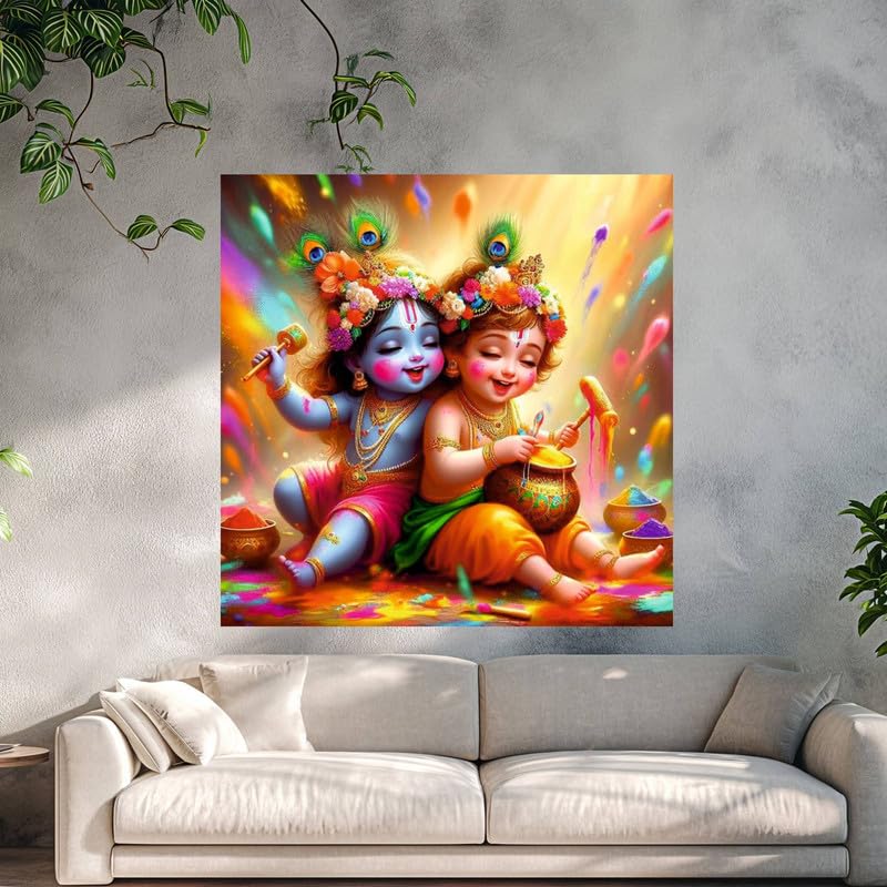 Image of British Terminal Cute little Bal Gopal Baby God Krishna| Kanha Ji | Laddu Lord Makhan Chor Painting Religious Poster for Pregnant Women for wall (matt thin vinyl,sticker,multicolor,unframed)| bj342