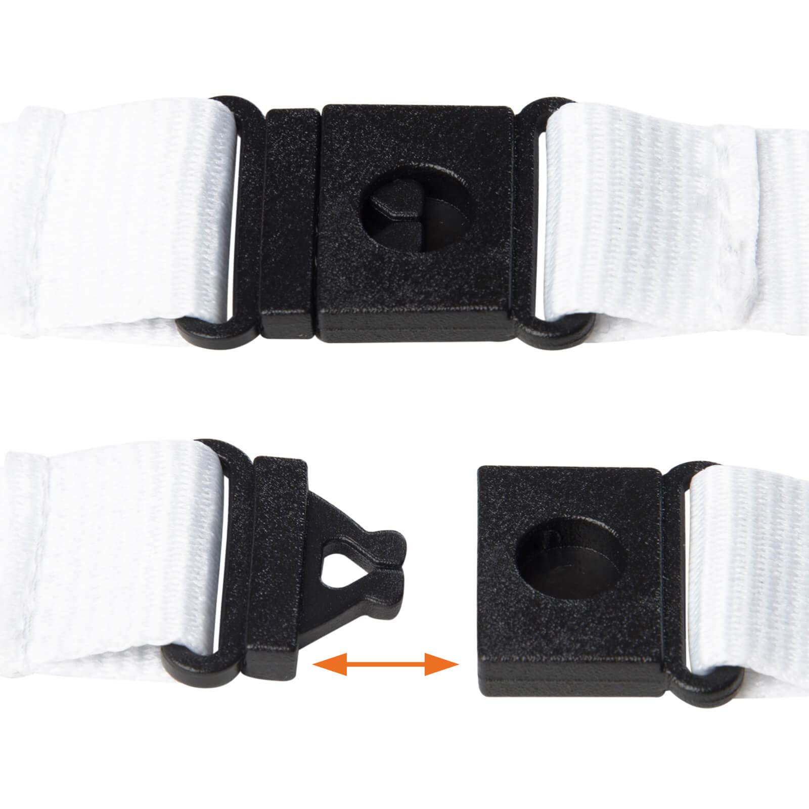 Karteo Lanyard Blanco con Doble Mosquetón Pack de 100 – Cinta para Cuello con 2 Ganchos y Cierre de Seguridad para Porta Credenciales