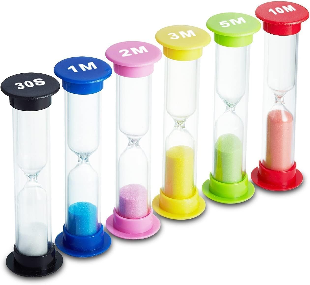 Lonimia Sand Timers,Hourglass Sandglass Sand Clock Timer 30sec / 1min / 2mins / 3mins / 5mins / 10mins (Pack of 6),for Home Office Classroom Game Toothbrush Timer for Children Kids