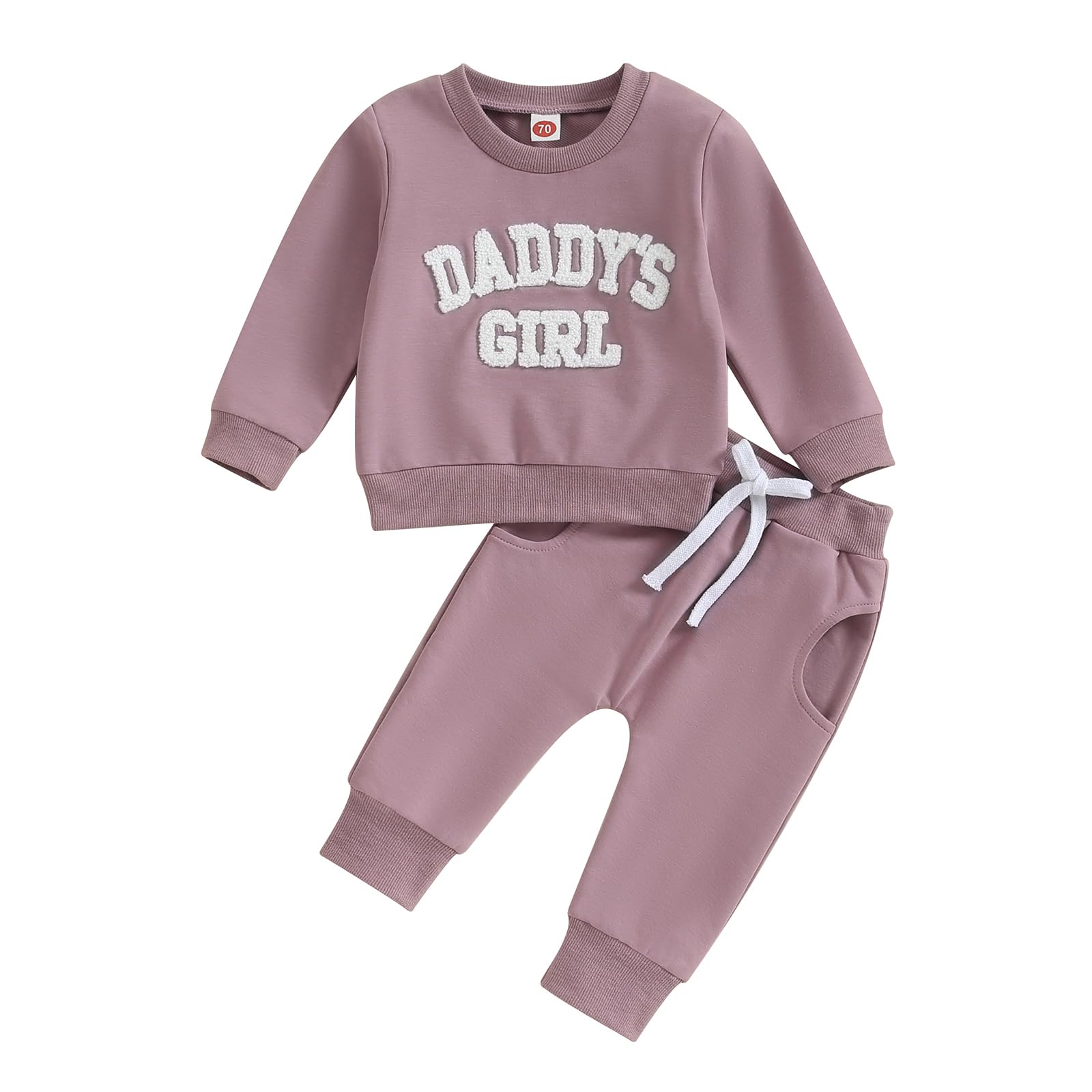 FIOMVA Daddys Girl Baby Clothes Toddler Fall Winter Outfits Sweatshirt Pants 2 Piece Set Shirt Sweatpants Suit (H Embroidered Daddy's Girl Purple, 0-6 Months)