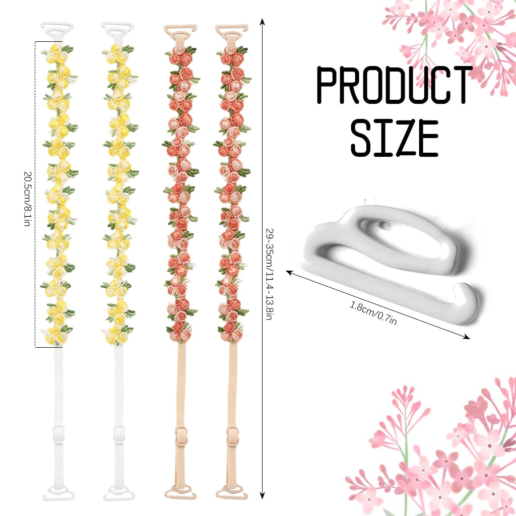 SANNIDHI® Bra Straps for Women Fancy Straps for Bra, 2 Pairs Embroidered Floral Bra Strap, 1.8cm Width, Adjustable, Replacement for Off Shoulder Tops Dress Evening Dress - Image 2 thumbnail