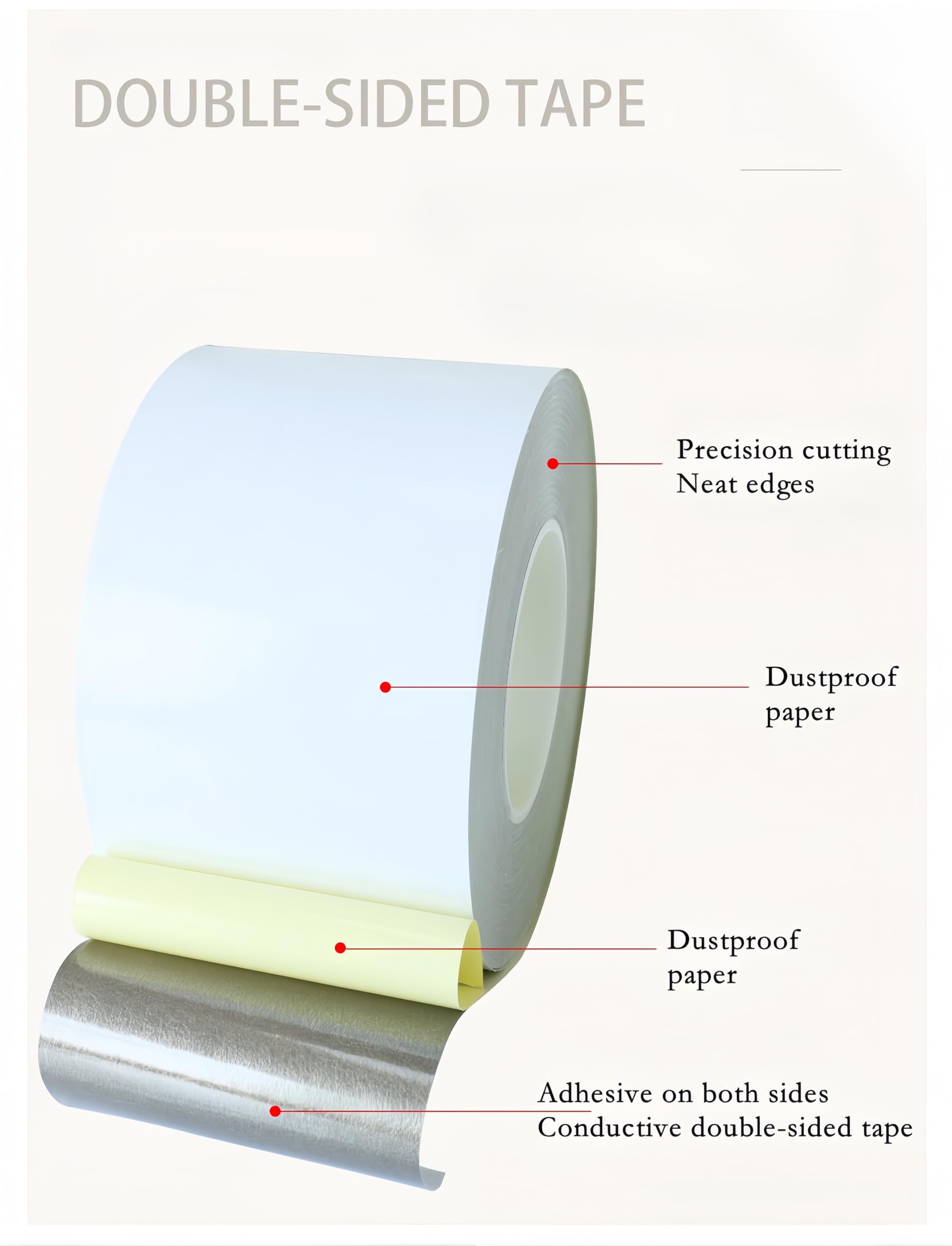 54 Yards leitfähiges doppelseitiges Klebeband – antistatischer und strahlungsbeständiger Klebstoff for Elektronik, 20–100 mm Breite, 1 Stück(W: 70mm T: 0.05mm L: 50m)