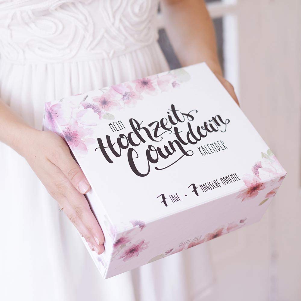 Hochzeits Countdown Kalender mit 7 Türchen für die letzten 7 Tage und einem 100 Tage Countdown, JGA Geschenk, Braut-Countdown-Kalender, Adventskalender für Braut, Brautbox zur Hochzeit, Brautgeschenk