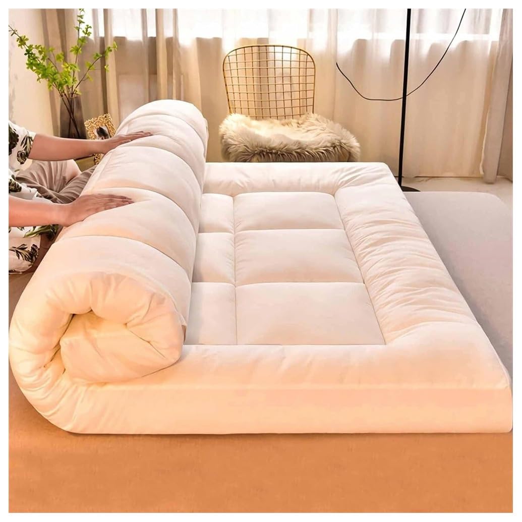 Humajory White Floor Mattress Japanese Extra Thick Futon Floor Mattress Futon Mattress Foldable Floor Bed Camping Mattress Futon Mat Traditional Sleeping Mat Extra Thick, Cosy And Warm Mattress(,90X200cm)
