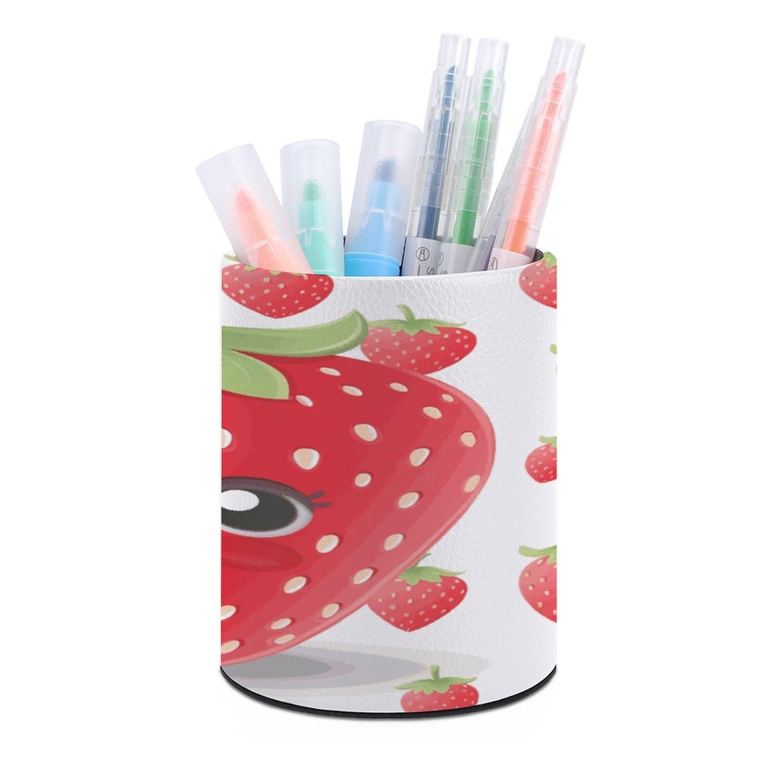 MUSM Strawberry Pen Holder Large Capacity Pen Holder Modern PU Pencil Holders Durable Waterproof Pens Cup for Home Office Desktop Organizer