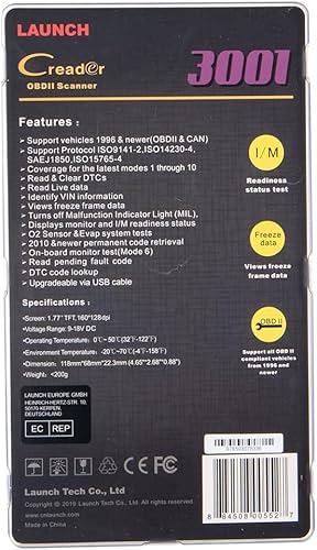 Miniatura 9 de LAUNCH - Escáner de diagnóstico automotriz Creader 3001 OBD2 de luz del motor, sensor de O2, lector de código OBD para todos los vehículos de