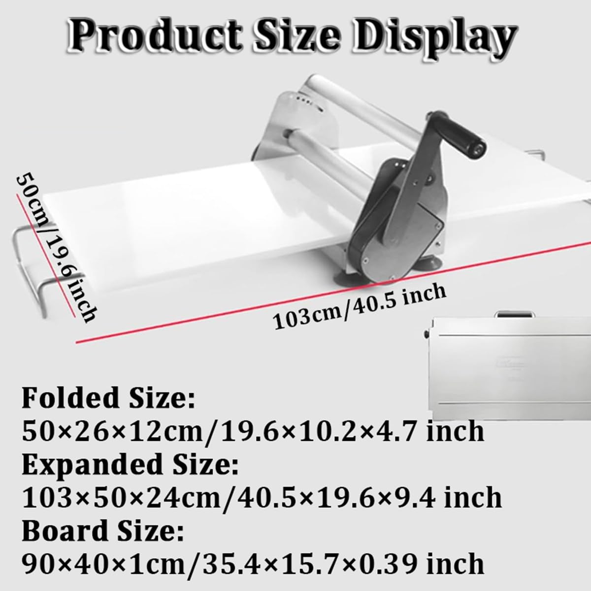 Esta laminadora de Masa Plegable, máquina Manual para Hacer láminas de Masa para Pasta, Equipo de panadería Comercial, Grosor Ajustable y Tablas de Laminado de 90 × 40 cm.