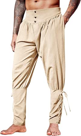 Runcati Middeleeuwse broek voor heren, vintage, lichte linnen broek