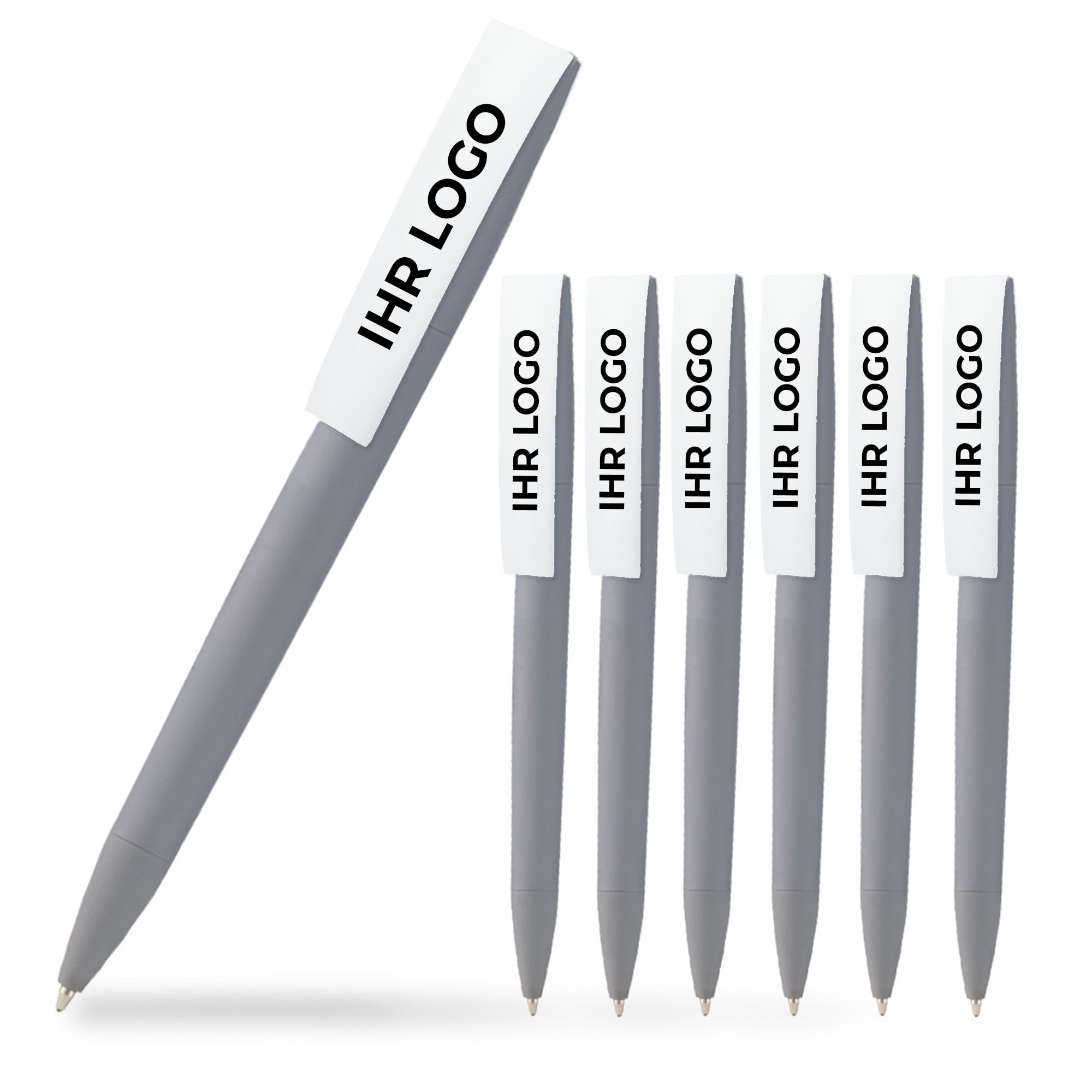 Cimpress Personalised Ballpoint Pens, Custom Printed with Logo or Image, Black Ink, Ideal for Events, Schools, or Corporate Use, Available in Sets of 25, 50, or 100 (100 Pack, Grey)