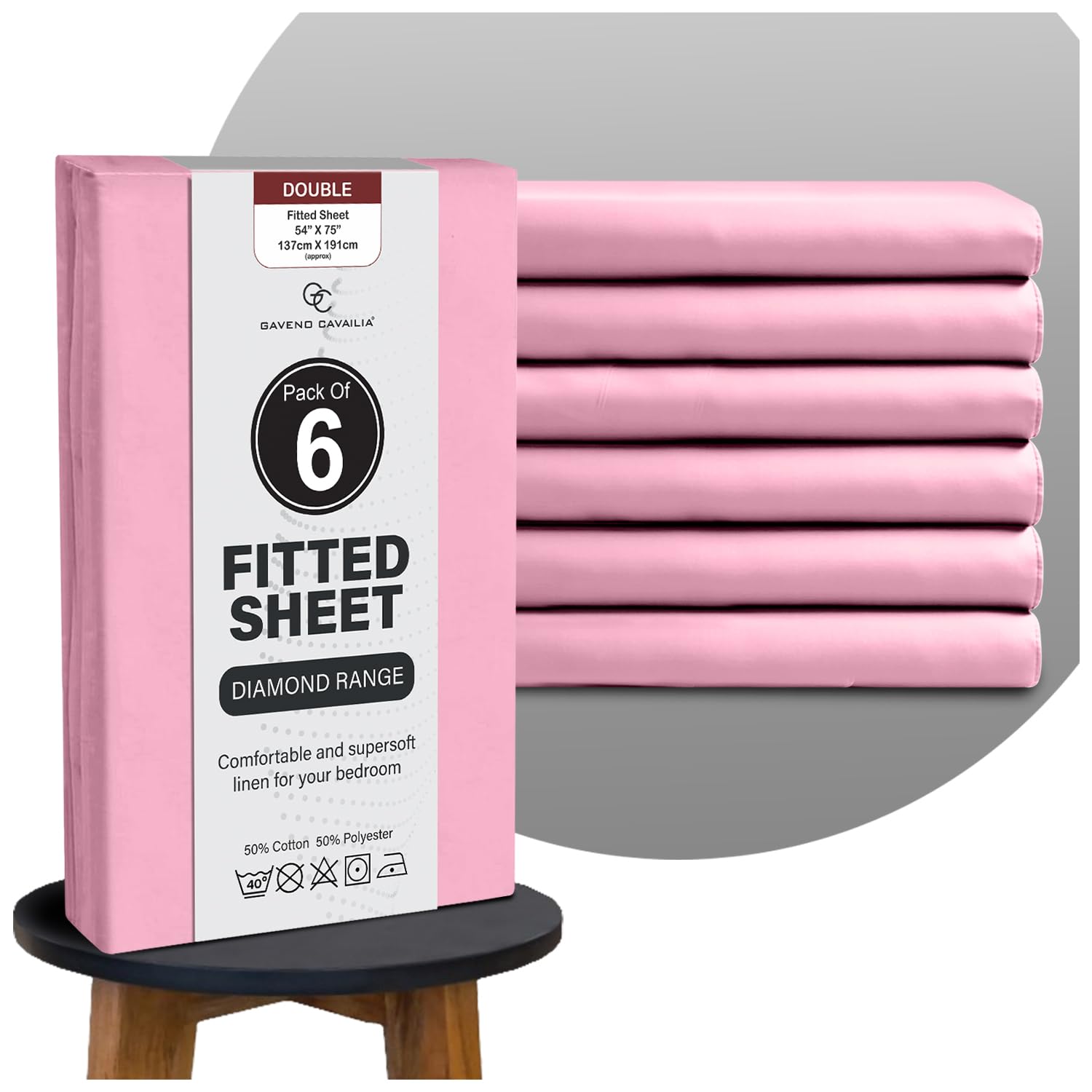 GC GAVENO CAVAILIA Easy Care Deep Fitted Sheets Double Bed (25 cm), Breathable & Lightweight Plain Dyed Double Bed Sheet, Polycotton Elasticated Corner Bedding Double Fitted Sheets 6 Pack, Pink — image 1