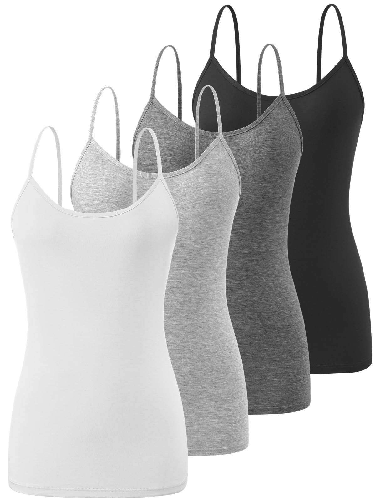 Knuffnee Damen Unterhemden Verstellbare Spaghetti Tops Basic Cami Tank Top 4er Pack