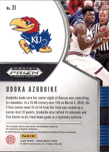 Miniatura 2 de 2020-21 Panini Prizm Draft Picks #31 Udoka Azubuike Kansas Jayhawks Basketball Card