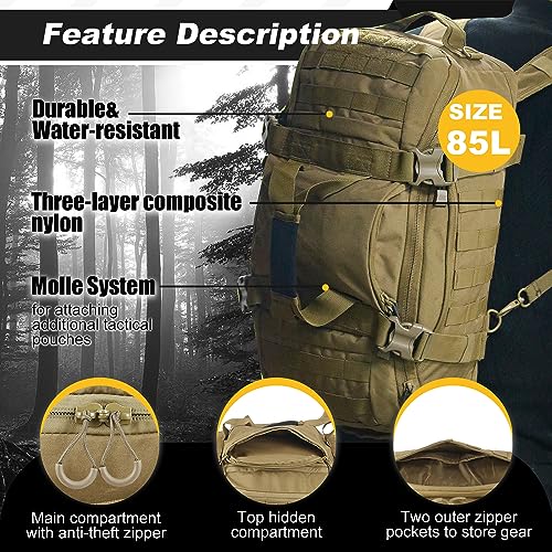 Image of 3 In 1 Military Backpack Travel Duffle Bag for Weekender Gym Traveling Workout Deployment