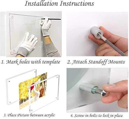 Miniatura 5 de Marco de fotos flotante de acrílico transparente (8 x 10 pulgadas) con soportes dorados, pantalla de plexiglás de doble panel sin marco para fotos,