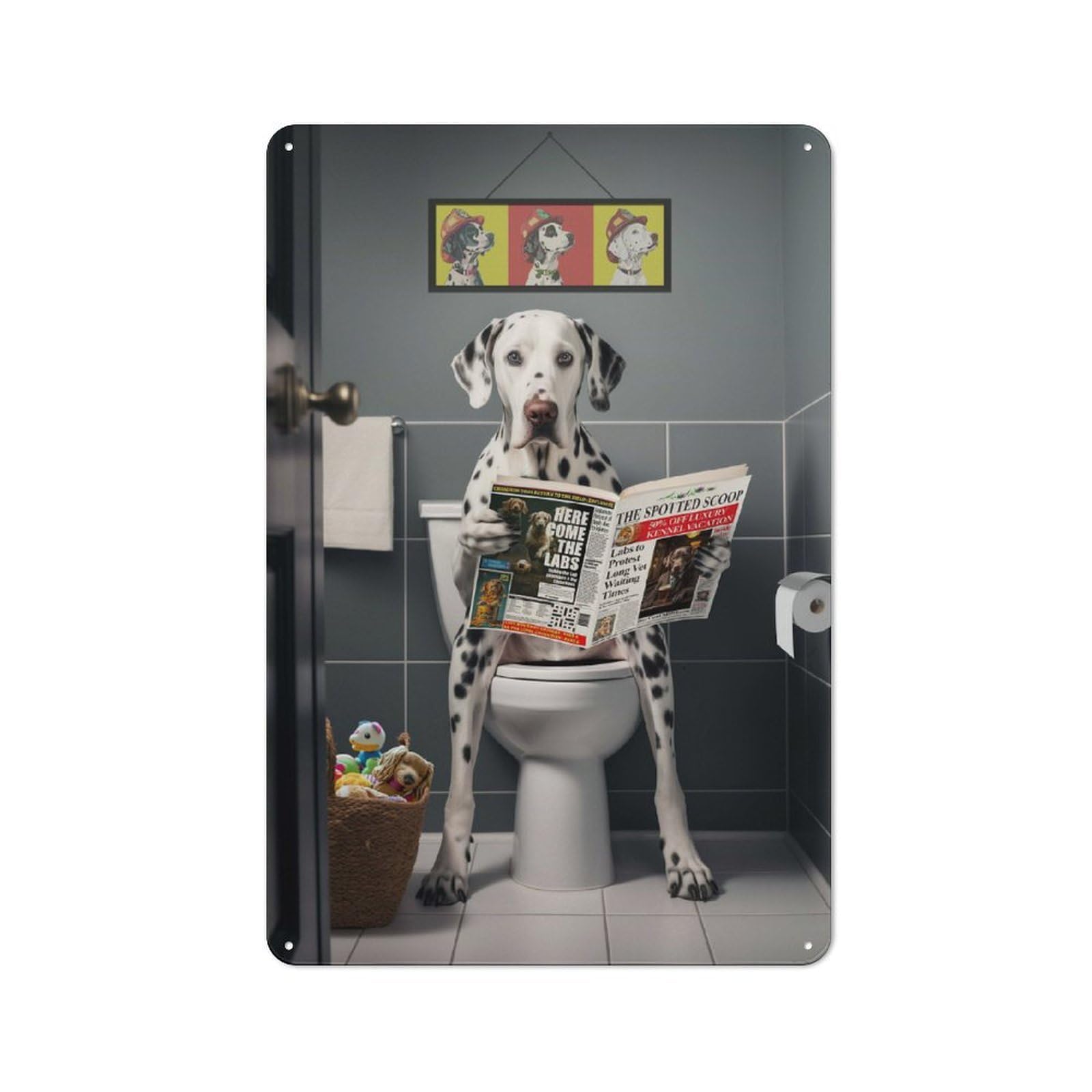 Junmoney Dalmatian On The Toilet Retro Tin Sign 30X20cm For Pub Or Café, For Collectors Building A Themed Wall Display
