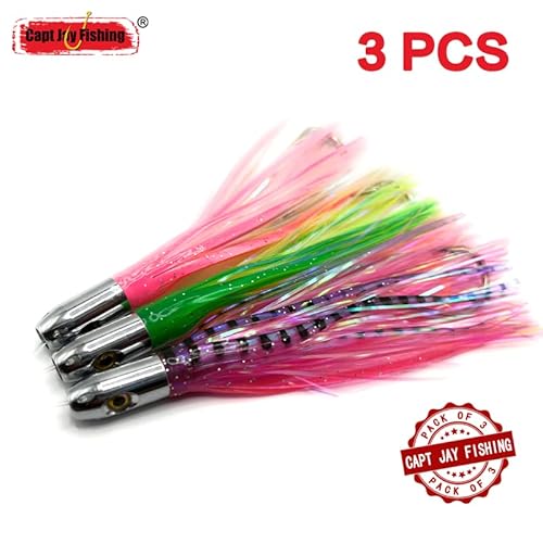 Capt Jay Fishing Trolling Fishing Lures Offshore Inshore Game Fishing Jet Head Octopus Skirts Trolling Lure Mahimahi Fishing Trolling Lure 5 Inch 6 Inch (Mixed Colors 3Pcs-Kw Edition, 6Inch) #TOP2